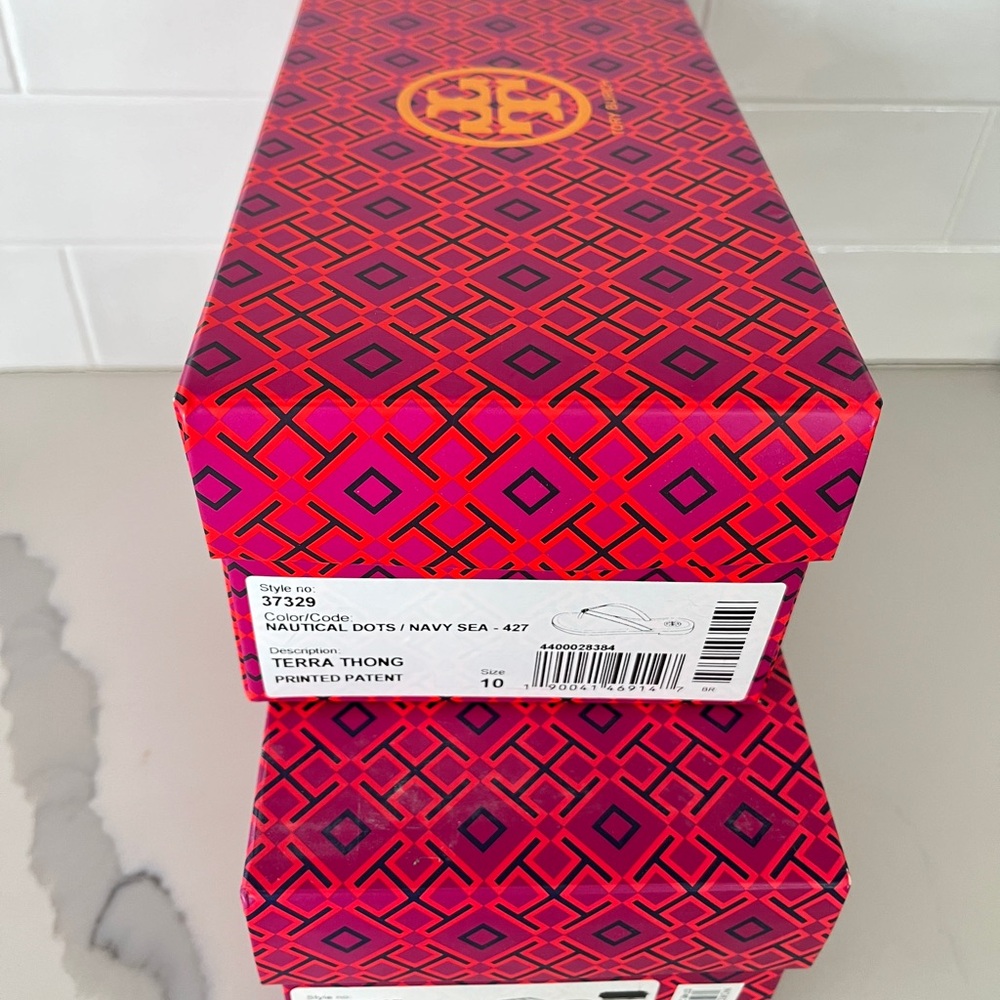 Set 2 Tory Burch Vibrant Pink and Orange Geometric shoe sandals Boxes - Picture 4 of 4